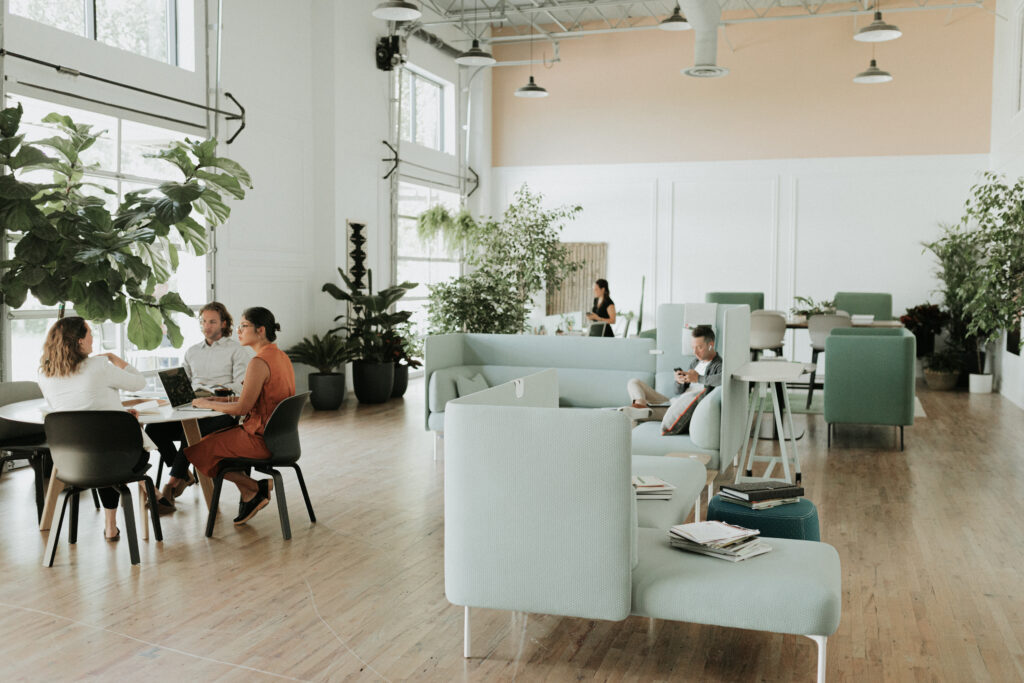 using plants to make these employees hybrid work area more refreshing