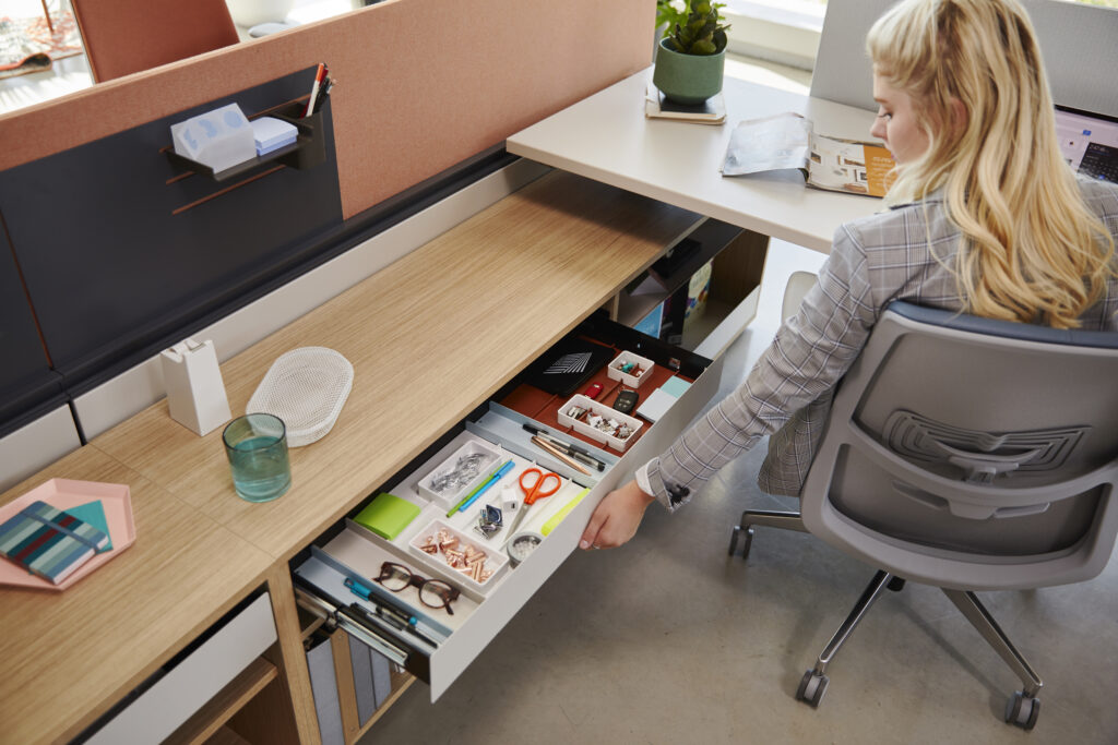 Employee workstation with built-in storage for better organization in Columbus